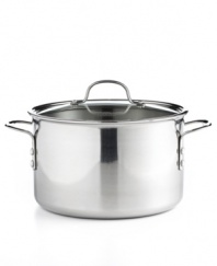 Brilliant good looks. Perfect gourmet results. Combining the long-lasting radiance of stainless steel with the superior  performance of a highly conductive, heavy-gauge aluminum core, the Calphalon Tri-Ply stock pot makes it easy to prepare mouthwatering meals day after day -- each more memorable than the last. Lifetime warranty.
