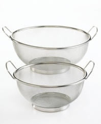 One of the most helpful kitchen tools around, these fine mesh colanders let you drain ingredients, especially small items like peas, rice and pasta, without letting them escape into your sink. Limited lifetime warranty.