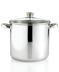 An aluminum encapsulated base and stainless steel body create the perfect vessel for simmering stews, tenderizing meats and bringing hearty dishes to the table. Safe for all stovetops, the versatile and durable piece provides quick and even heating to all of your culinary endeavors. Limited lifetime warranty.
