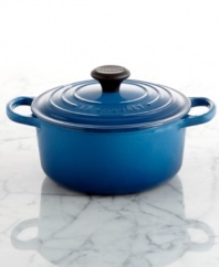 One-pot perfection! The best addition for prepping and serving dinners for two, this enameled cast iron oven packs your kitchen with even greater precision and performance than ever before. Perfect for side dishes, like mac & cheese or rice, this Signature piece masters slow cooking, evenly distributing and retaining heat and moving effortlessly from oven to table. Lifetime warranty.