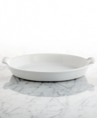 This attractive stoneware piece features a wide, shallow design exposes ingredients directly to heat, resulting in crispier, tastier toppings. Great for preparing individual sides of small entrees, this dish stands out in your space with classic French styling and a durable construction that is microwave-, freezer- and dishwasher safe. 5-year warranty.