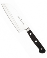 An indispensable kitchen essential. Constructed of hot-drop forged, no-stain quality German steel, this santoku boasts superb durability, strength and weight. Full bolster provides weight, ensures safety and adds balance. Hand-honed for precision cutting. Full tang provides proper balance between blade and triple-riveted polypropylene handles which are comfortable, hygienic and break-proof. Dishwasher safe. Lifetime warranty. Model 31170-141.