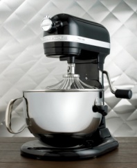 The pinnacle of home baking, this ultra sleek stand mixer puts professional power into the hands of any baker. Beautiful all-metal construction supports a total of 10 mixing speeds, while planetary mixing action ensures complete bowl coverage, even at the edges. One-year warranty. Model KL26M8XOB.