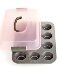 Bake & take! Now it's easy to share your favorite sweet treats with coworkers, the kids at school or your neighbor down the block. This versatile cupcake pan & carrying lid takes you from prep to presentation-the heavy-gauge aluminized pan features layers of nonstick coating for easy sweet release and the durable locking lid has a convenient carrying handle. Lifetime warranty.