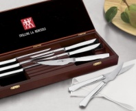 An inspired gift for him or her, or as a treat for yourself, these eight high-grade knives feature Henckels' specially forged stainless steel blades – ice-hardened and break-proof for strong, precise cutting. Lifetime warranty.