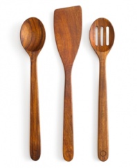 Crafted in solid acacia wood -- displaying a gorgeous grain unique to each individual piece -- this utensil set is a beautiful, practical addition to any working kitchen. Limited lifetime warranty.