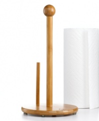 A stable freestanding design rolls with the punches and keeps tabs on your paper towels. Constructed from solid bamboo for an attractive accent to any counter, this environmentally-friendly paper towel holder feels at home in the kitchen, garage, bathroom and more. Limited lifetime warranty.