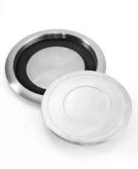 Now that's service. The answer to entertaining, KitchenTrend's collection of stainless steel serving platters uses an oil-filled disk to heat or chill food for up to two hours. Simply place the TemperDisk in the oven or freezer prior to using then place one of the serving plates on the insulating ring and outer tray for an instant solution to creating sensational dishes.