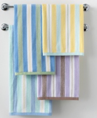 Martha Stewart Collection brings bright and colorful hues to your bathroom with this Plush Stripe hand towel, featuring multi-colored stripe patterns in pure cotton softness for exceptional comfort.
