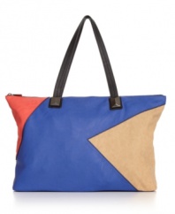 Stay on trend with this crave-worthy geometric color block bag by Rachel Rachel Roy. Oversized studs and a take-anywhere tote silhouette make this the gorgeous look a so-now must-have.