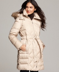 Faux fur trim adds a touch of luxe to this Kenneth Cole Reaction quilted puffer coat -- perfect for a warm winter-chic look! (Clearance)