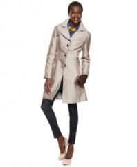 In a high-shine sateen fabric, this Kenneth Cole Reaction trench coat is a high-style topper for spring!