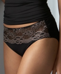 Luscious lace adds an air of loveliness to this high-cut brief by Jones New York. Style #610206