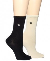 In a stretchy microfiber knit, these Lauren by Ralph Lauren's trouser socks come in a pack of 2.