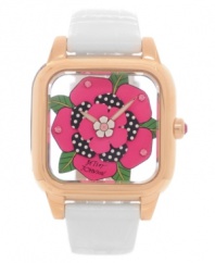 Let your quirky fashion sense bloom with this chic watch from Betsey Johnson. With a rotating flower at the see-through dial for added fanciness.