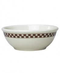 Bring a taste of nostalgia to casual tables with the America's Original Diner collection from Homer Laughlin. A retro-cool pattern in colors that complement Fiesta makes the checked cereal bowl an irresistible blast from the past. Ultra-durable china promises to brighten your meals indefinitely.