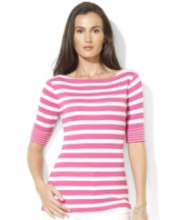 A chic boat neckline infuses this petite classic cotton jersey Lauren by Ralph Lauren tee with breezy, relaxed style.