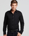 A stretch Michael Kors long sleeve shirt offers tailored epaulets and button cuffs on a streamlined and slim silhouette.
