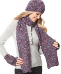 Give yourself a well-deserved case of the warm fuzzies with this playful knit scarf by Cejon.