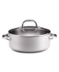 Put the slow simmer on tons of delicious dishes with the Anolon Chef Clad Dutch oven. Cook brilliantly on the stovetop or in the oven with the combined efforts of brushed aluminum and clad stainless steel, two materials that guarantee even heating from top to bottom. Limited lifetime warranty.
