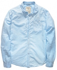 Take it down a notch with this casual classic woven shirt from Guess.