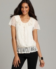Alluring lace puts an elegant touch on Style&co.'s flattering (and comfortable!) petite peplum blouse!