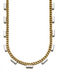 Style that speaks to you. This trendy Jessica Simpson necklace features white beads set in goldtone mixed metal. Approximate length: 30 inches.