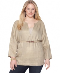 A metallic-finish tunic gives your outfit an extra-luxe look. MICHAEL Michael Kors' plus size top can be worn with or without the belt, too.