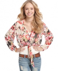 Get all tied up in florals with this floaty top from American Rag! Layers great with jeans and a tank for an extra pretty day look.