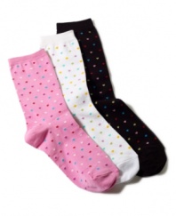 Feel the love all the way down to your toes. Trouser socks by Hot Sox feature tiny hearts in a rainbow of colors.