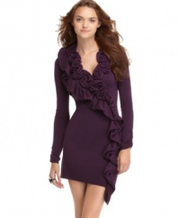 The cascading ruffles adds an artful feminine flair to this Jump sweater dress - pair with sleek boots to finish the look!