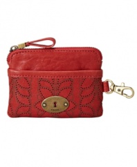 A super-cute place to stash your coins, keys and other small essentials: the butterfly perforated leather coin purse by Fossil.