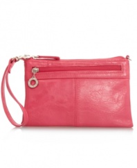 Add a pop of color, and a whole lot of fun, with this adorable wristlet by Style&co. Offered in a variety of colors, this top zip design is the perfect way to spice up your everyday ensemble.