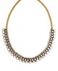 Sparkling and stunning. Adorned with glittering glass accents, RACHEL Rachel Roy's collar necklace conveys striking style. Crafted in gold tone mixed metal. Approximate length: 15 inches + 2-inch extender.