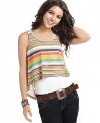 American Rag's high-low striped tank has a 1970's vibe that always looks chic. Pair it with flared jeans and boots for an outfit that never goes out of style!