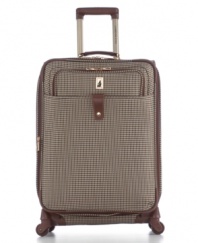 Travel on your terms. A sleek, sophisticated jacquard exterior gives your trip a stylish start that this versatile rolling upright carries through the entire adventure. London Fog's signature lining, featuring a shoe and accessory pocket and a built-in suiter, packs in an unstoppable reliability that never lets you down. 10-year limited warranty. Qualifies for Rebate