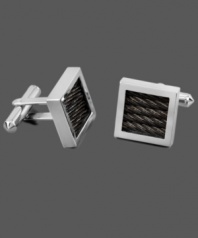Square off your look. The perfect addition to your favorite work shirt, this sophisticated cuff link style combines a square titanium setting with black ion-plated titanium accents. Approximate diameter: 5/8 inch.