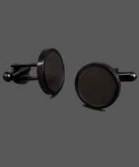 A bold statement. Modern sophistication comes in the form of these black stainless steel cuff links. A chic shape adds just the right touch to your favorite work shirt. Approximate diameter: 3/4 inch.