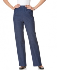 Make comfort a priority in Alfred Dunner's stretchy denim pull-on pants with an easy fit and feel.