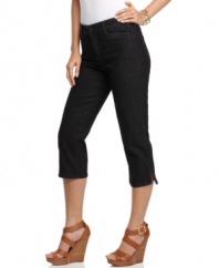 Petite capris in basic black are super-flattering from Not Your Daughter's Jeans. Rhinestones at the hem add a little extra bling to casual days!