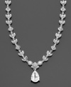 Feel fabulous with only the finest. This stunning Eliot Danori leaf necklace features pear-cut cubic zirconia (1 ct. t.w.) set in rhodium-plated mixed metal. Approximate length: 16 inches. Approximate drop: 3/4 inch.