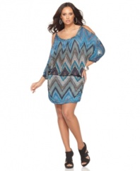 Get a blazing hot look with Soprano's cold-shoulder plus size dress, showcasing a bold print!