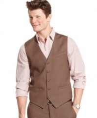 The missing piece to your suit, this Perry Ellis vest elevates your dress-up look to natty new heights.