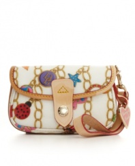 Lighthearted and charming, this adorable flap wristlet from Dooney & Bourke features a bracelet print with whimsical trinkets.
