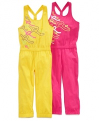 Show off! She'll be ready to step out in sassy style with this one-piece racer-back romper from Rocawear.
