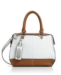 Take the colorblock trend by storm! This classic satchel silhouette from Tignanello features a colorblock body, shiny silvertone hardware and a polished signature charm.