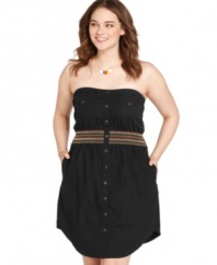 American Rag's plus size shirtdress looks so cool with a multi-colored smocked waistband and cute pockets throughout!