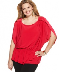 Tahari Woman's batwing sleeve plus size top offers versatile styling-- dress it up with trousers and down with denim!