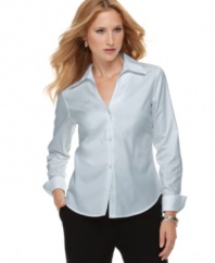 Jones New York presents a perfect petite shirt for work-- and it does not require ironing!