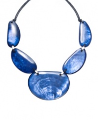 Beauty inspired by the beach. Style&co.'s summery necklace style features large plastic beads lined with exotic blue shells. Strung from a black waxed cord with a silver tone mixed metal clasp. Approximate length: 19-1/2 inches + 2-inch extender. Approximate drop: 4 inches.